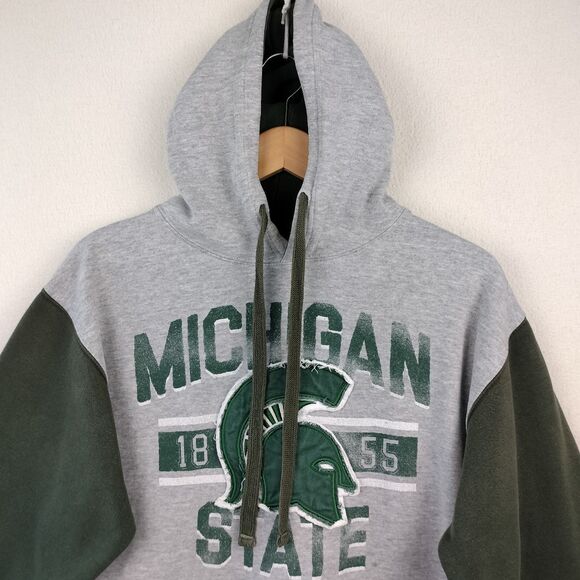 Michigan State Spartans Hoodie Sweatshirt Mens M Green Gray Ouray Spellout VTG - Picture 3 of 15